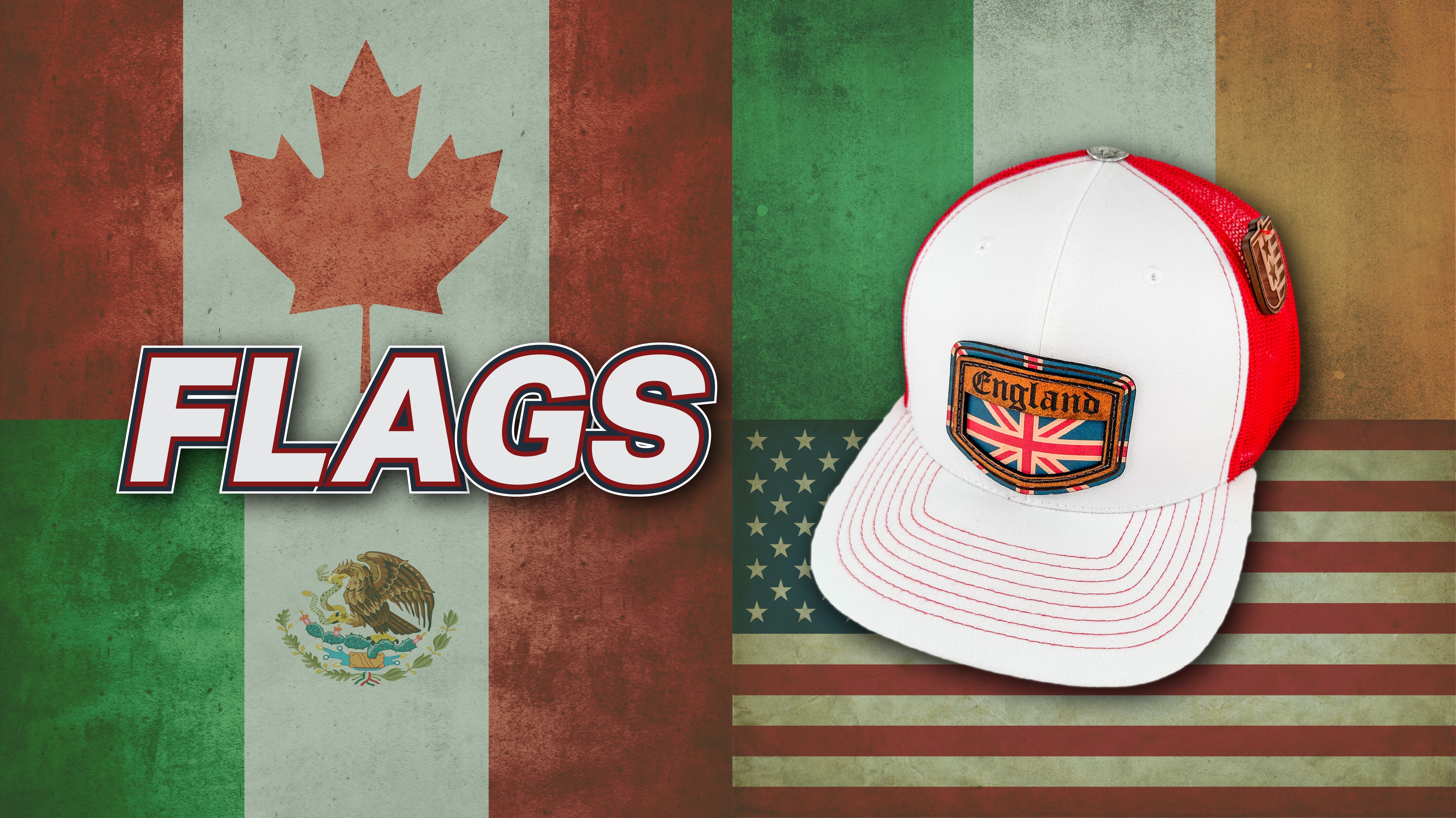 Seven Four Union Flags Full Grain Leather Trucker Style Hats