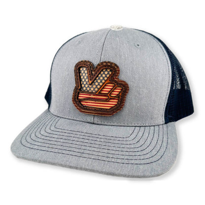 SEVEN FOUR UNION LEATHER PEACE SIGN AMERICAN FLAG - TRUCKER HAT