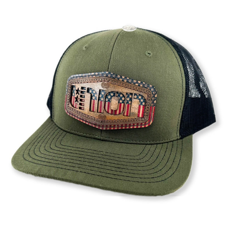 SEVEN FOUR UNION LEATHER AMERICAN FLAG - TRUCKER HAT